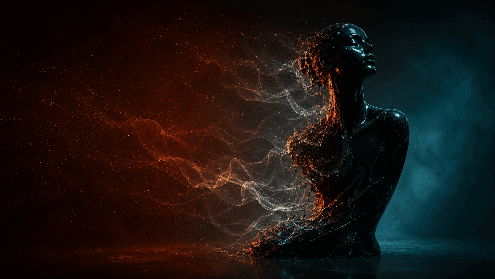 Obsidian figure dissipating into particulate — value leaking